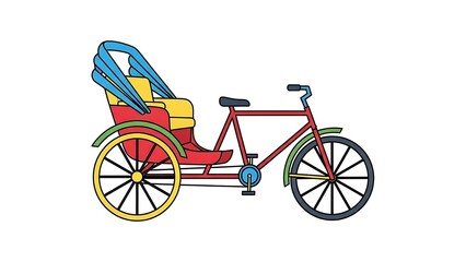 Vibrant red rickshaw with colorful accents on white background