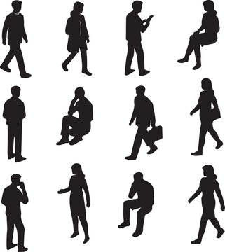  Collection of silhouette Axonometric people silhouette vector