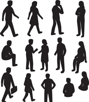 Set of Axonometric people set silhouette vector.