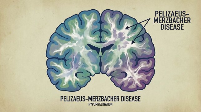 Medical diagram of brain affected by Pelizaeus-Merzbacher Disease hypomyelination