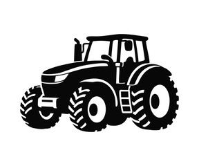 Modern farm tractor silhouette icon. Silhouette tractor agricultural farm vehicle machinery equipment illustration on transparent background. 
