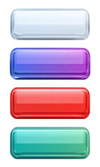 Four rectangular buttons in a vertical stack, exhibiting glossy, gradient color transitions