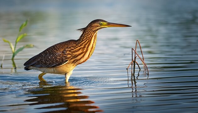 An American Bittern Wading Through The Water