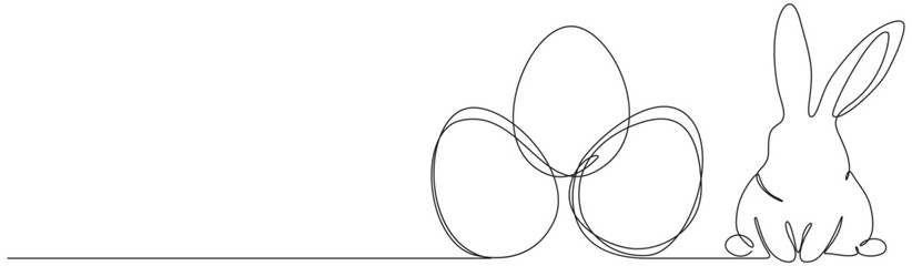 Minimalist Easter Bunny and Eggs Line Art Transparent Background eps 10