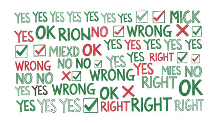 Right and Wrong Concept: A visual representation of decision-making, where Yes, No, Right, and Wrong intertwine in a thoughtful composition.