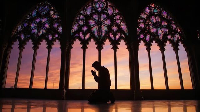 Silhouette of Man Praying at Sunset - Islamic Prayer