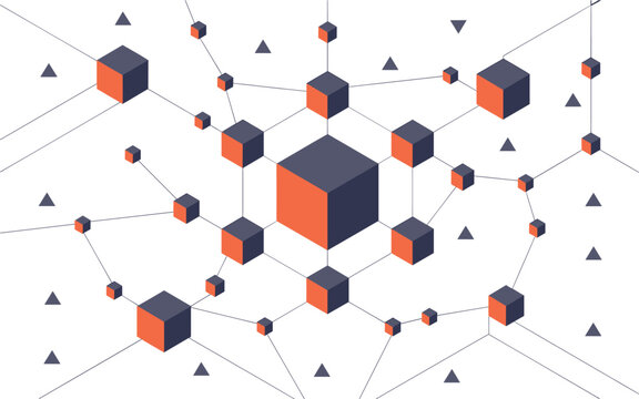 A vector graphic illustration of a network connection concept with cubes and lines