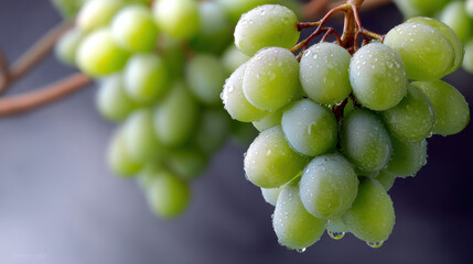 Obraz premium Fresh green grape closeup water drop juicy healthy fruit nature macro freshness vibrant delicious natural