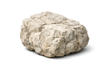 Obraz premium single rough grey natural stone or rock boulder isolated on white background