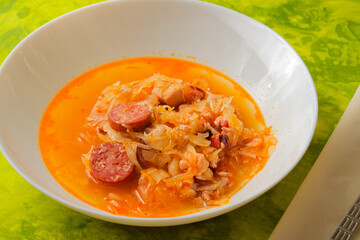 Slovak holiday soup svatecni kapustnica on plate