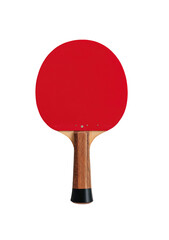 Red ping-pong paddle, front view, isolated