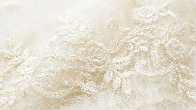 White floral lace fabric texture background wedding concept.