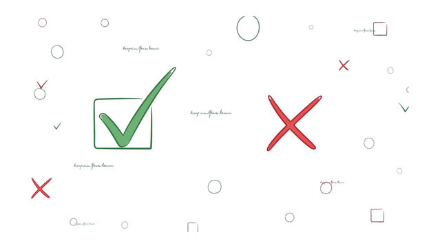 Choice and Rejection: The image has a check mark and an X mark and an abstract minimalist design background. symbolizing selection, decisions, and options.