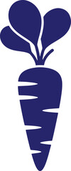 Fototapeta premium Blue silhouette of a fresh carrot with green leaves isolated on checkered