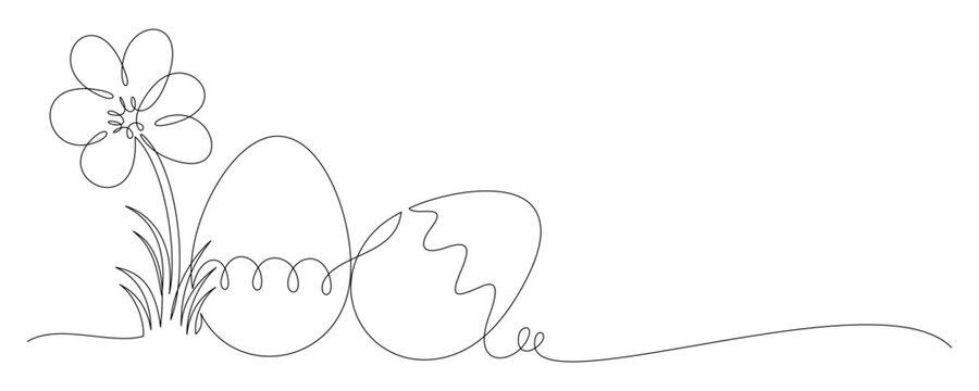 Continuous line drawing of an Easter egg with flowers.eps