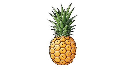 Obraz premium Vibrant yellow pineapple fruit with green leaves illustration
