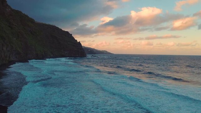 Nogales beach (Playa de Nogales) with the cliffs of, island of La Palma. Canary Islands. Spain