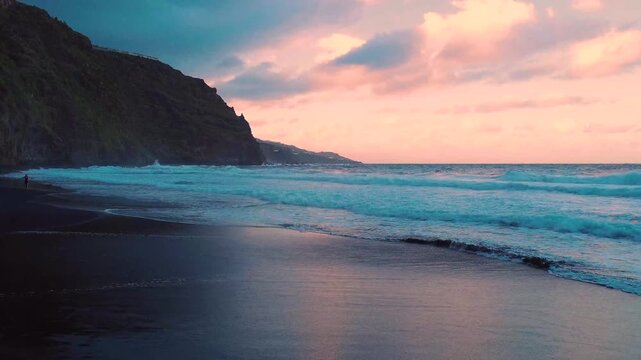 Nogales beach (Playa de Nogales) with the cliffs of, island of La Palma. Canary Islands. Spain
