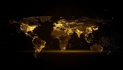 Global Map of Earth at Night Illuminated by City Lights.
