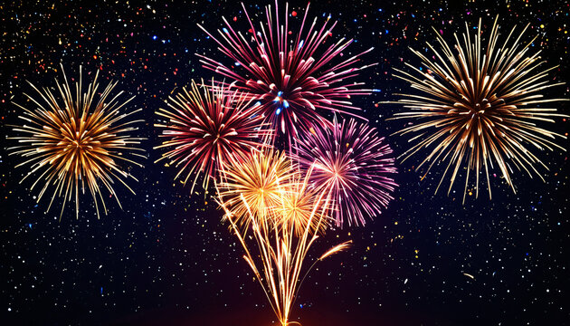 Feuerwerk am dunklen Nachthimmel mit Sternen