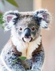 Fototapeta premium Portrait of a baby Koala with fluffy fur, closeup. AI