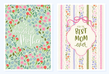 Naklejka premium Lovely hand drawn Mother's Day card design, cute flowers and hand lettering - vector