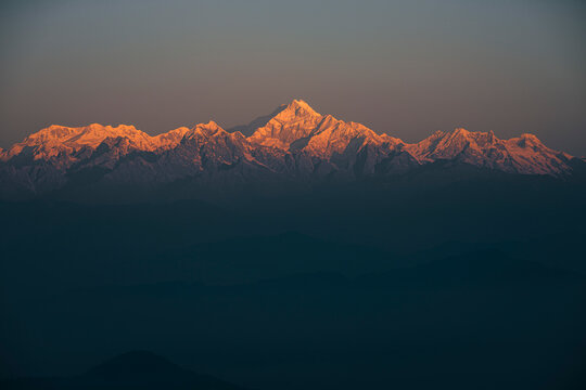 Golden Sunrise Across the Himalayan Range with Kanchenjunga