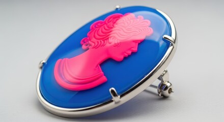 Vibrant Pink and Blue Modern Cameo Brooch