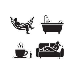 Lifestyle Icons Set Representing Relaxation Wellness Self Care and Home Comfort. 
