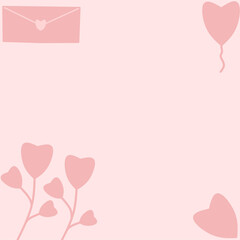 Cute pastel pink love background with hearts and envelope