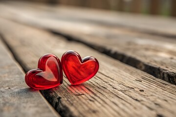 Translucent Red Hearts on Rustic Wood &ndash; Strategy, Abstract, Conceptual, Love, Romance, Valentine, Texture, Emotion, Connection, Minimal