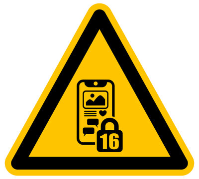 Icono de vector de restricci&oacute;n de edad para mayores de 16 a&ntilde;os en redes sociales y aplicaciones m&oacute;viles con s&iacute;mbolo de candado de seguridad para protecci&oacute;n de datos y privacidad