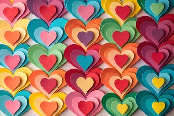Colorful Grid of Layered Paper Hearts &ndash; Strategy, Abstract, Conceptual, Heart, Color, Pattern, Craft, Design, Love, Harmony, Valentines day 