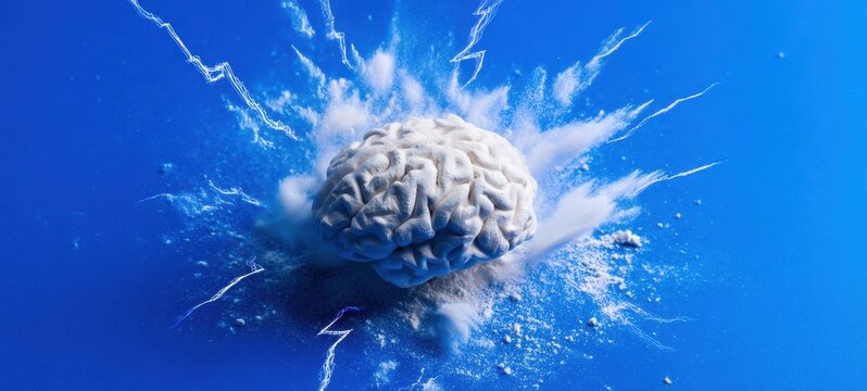 The Brain Exploding with Powder Burst and Electric Sparks Symbolizing Creative Thought