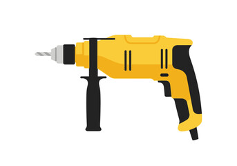 Fototapeta premium Yellow Power Drill with Auxiliary Handle and Drill Bit.