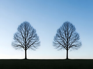 Obraz premium Symmetrical leafless trees against clear sky