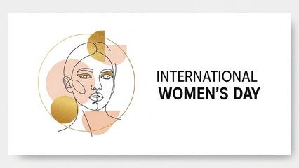 International Women's Day abstract line art portrait with gold accents