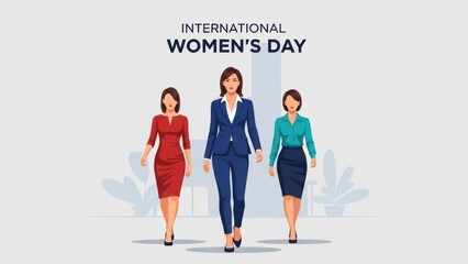International Women's Day Celebration with Diverse Professional Women Walking