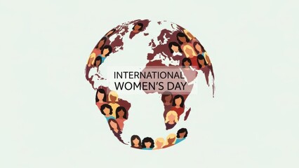 International Women's Day Globe Diverse Women Faces Flat Design Stock Media