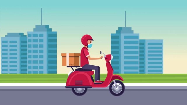 Scooter Delivery Service Animation in Urban Landscape