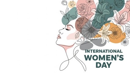 Line Art Woman Face with Flowers International Women's Day Stock Illustration