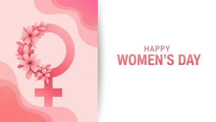 Pink Female Symbol with Flowers and Happy Women's Day Text