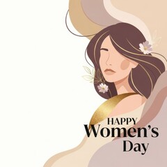 Woman Portrait Happy Women's Day Floral Design Minimalist Style