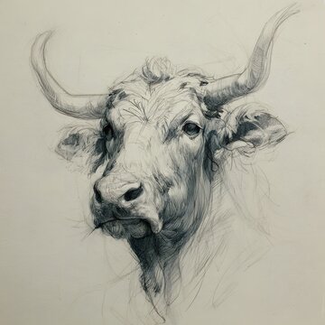 Ox wildlife illustration expressive eyes cattle sketch photo