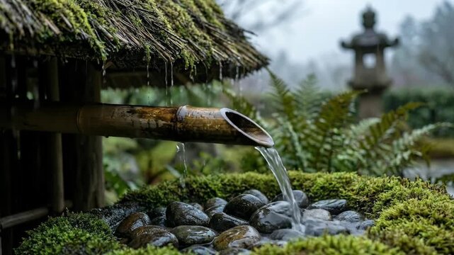 Rain scene under the eaves of traditional buildings