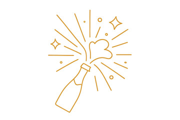 Obraz premium Champagne bottle popping open with explosion sparks line art