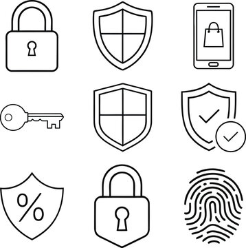 Cyber Security and Data Protection Line Icon Set.