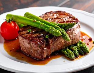 Steak mit gr&uuml;nem Spargel