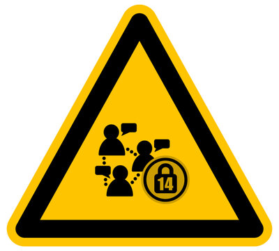 Vector de protecci&oacute;n de grupos y comunidades digitales para menores de 14 a&ntilde;os con icono de chat y candado de seguridad para evitar ciberacoso y contacto con desconocidos online