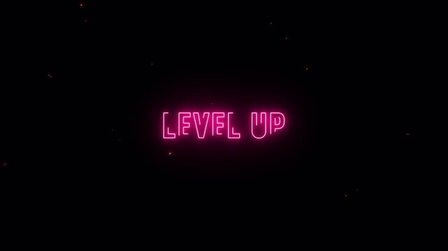 Level up text on transparent background, Neon level up sign and upper level text animation 4k video